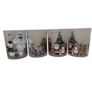Rudolph Island of Misfit Toys Bumble Frosted Juice Glass Set of 4 Christmas NEW